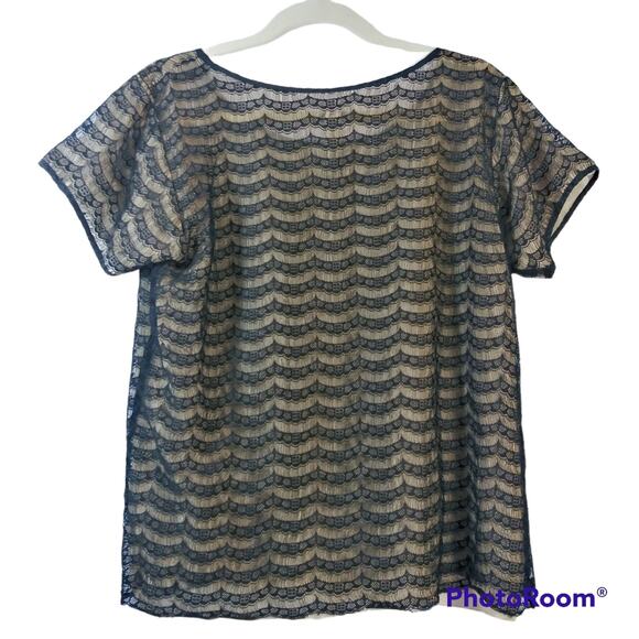 J Crew Lace Overlay Short Sleeve Top Size Small - Picture 2 of 6